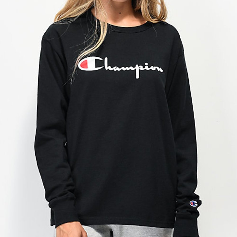 Champion Flock Script White & Blk Longsleeve Tee. - image 2